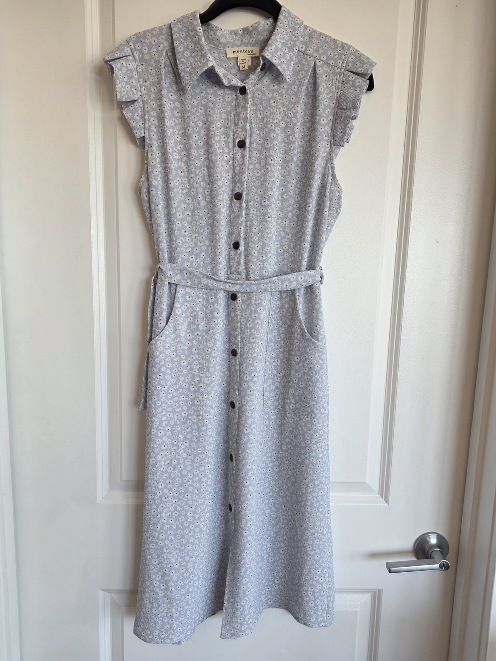 Monteau Light Blue Floral Midi Shirt Dress